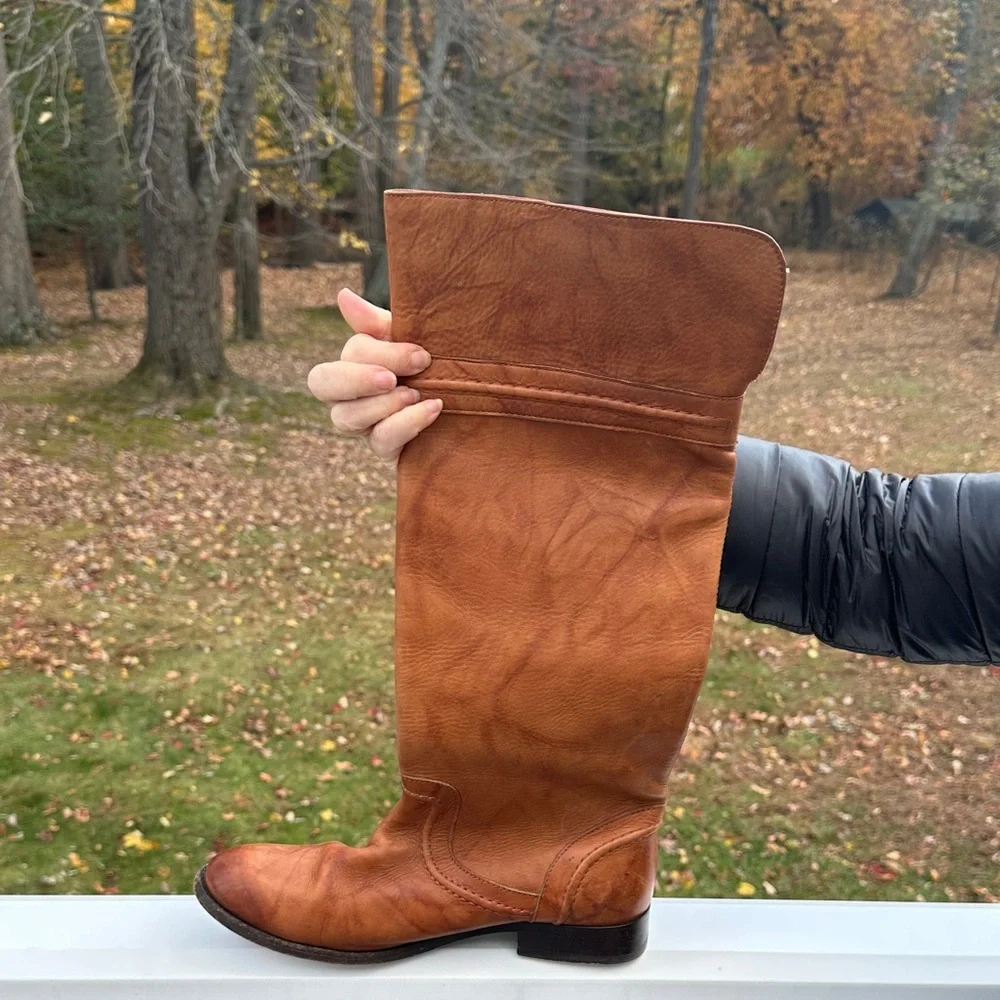 Vintage Frye Melissa Riding Boots Brown Leather Knee-High 76422 - Picture 3 of 16
